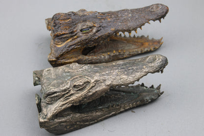 Tête de Crocodile en Bronze - Sculpture Artisanale d'Exception