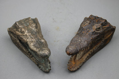 Tête de Crocodile en Bronze - Sculpture Artisanale d'Exception