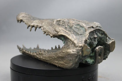 Tête de Crocodile en Bronze - Sculpture Artisanale d'Exception